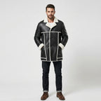 Men’s Long Sheepskin Shearling Trench Jacket
