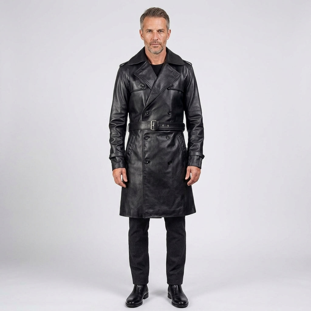 Men’s Premium Cowhide Leather Trench Coat