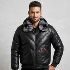 Men’s Black V-Bomber Leather Jacket