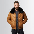 Men’s Brown V-Bomber Leather Jacket – Classic Quilted Outerwear Bomber