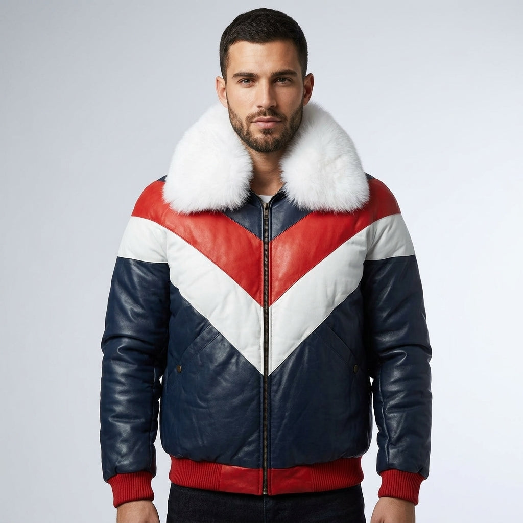 Men’s Shearling Collar Leather Jacket – V-Bomber Aviator Style