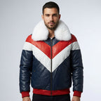 Men’s Shearling Collar Leather Jacket – V-Bomber Aviator Style