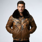 Men’s Shearling Collar Leather Jacket – V-Bomber Aviator Style