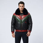 Men’s Stylish Multicolor V-Bomber Leather Jacket – Quilted Streetwear Style