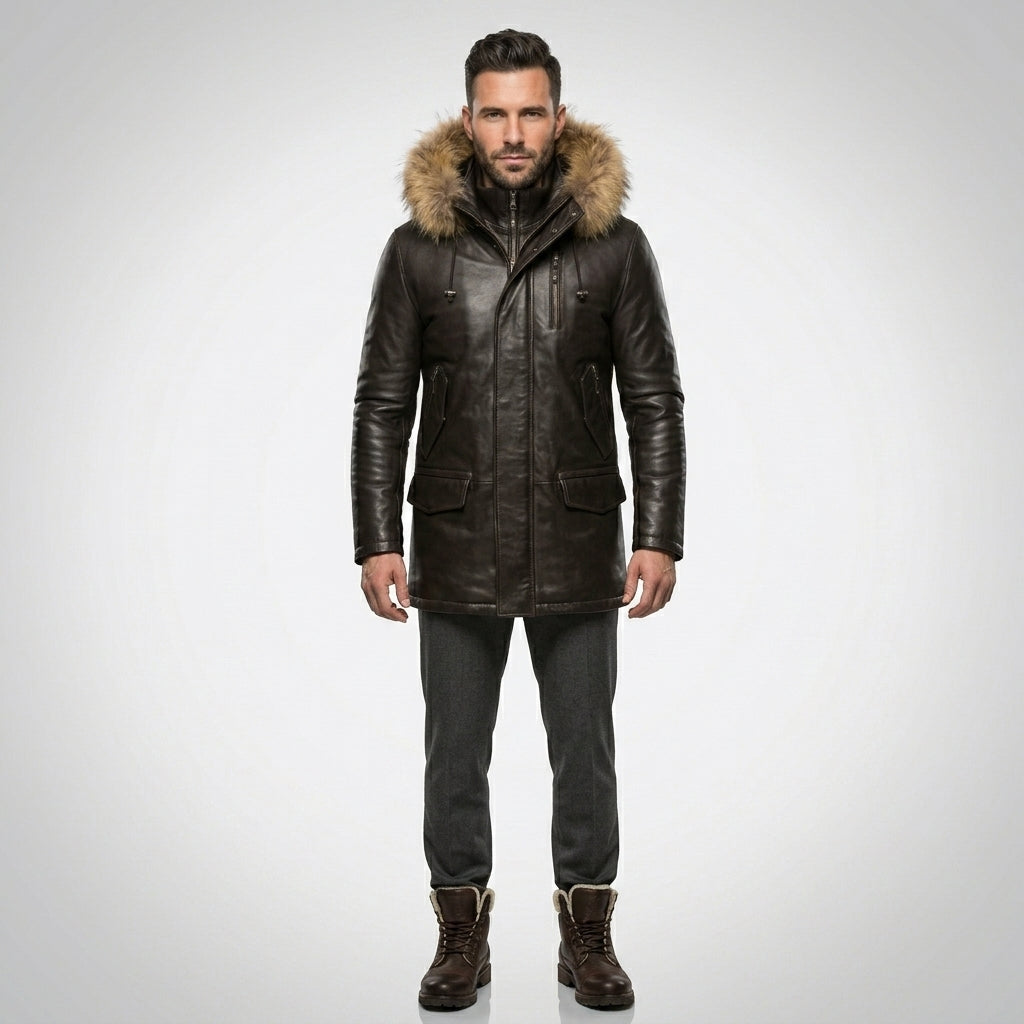 Men’s Vintage Biker Leather Jacket with Hood