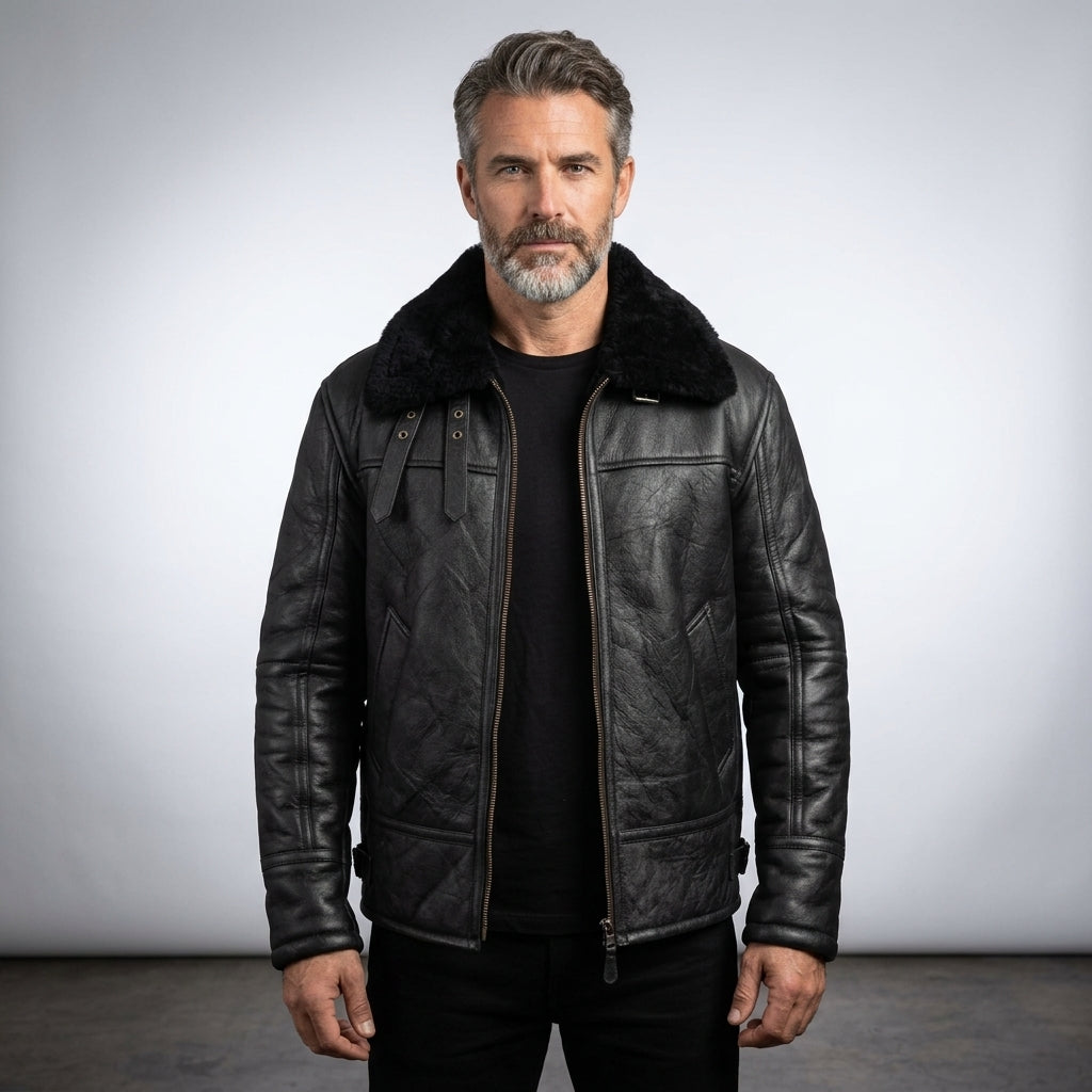 Men’s Aviator Bomber Leather Jacket – Classic Pilot Flight Style
