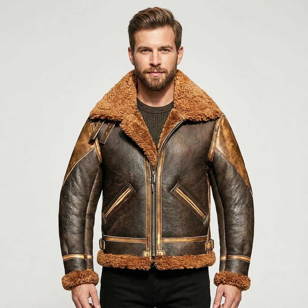 Men’s B3 Aviator Shearling Jacket – Classic Bomber Leather Flight Coat