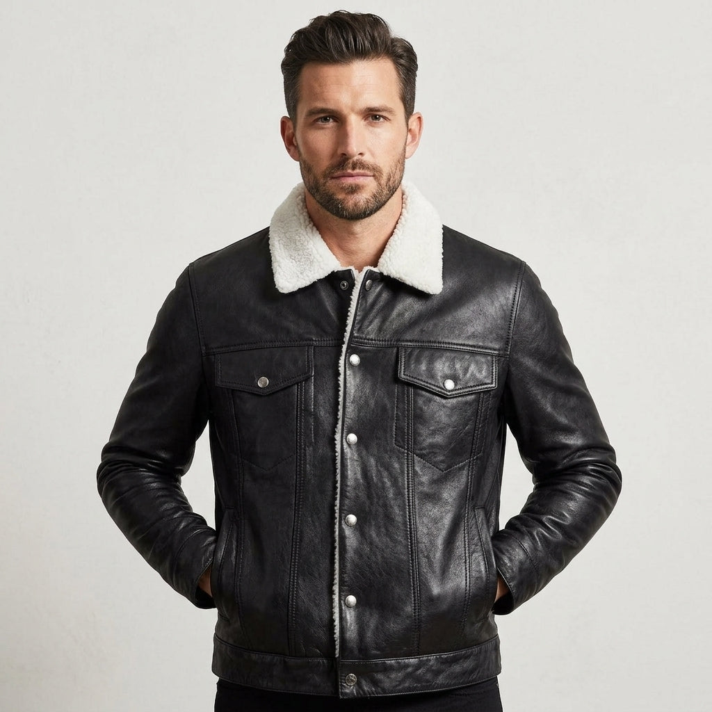 Men’s B3 Aviator Shearling Leather Trucker Jacket – Vintage Flight Style
