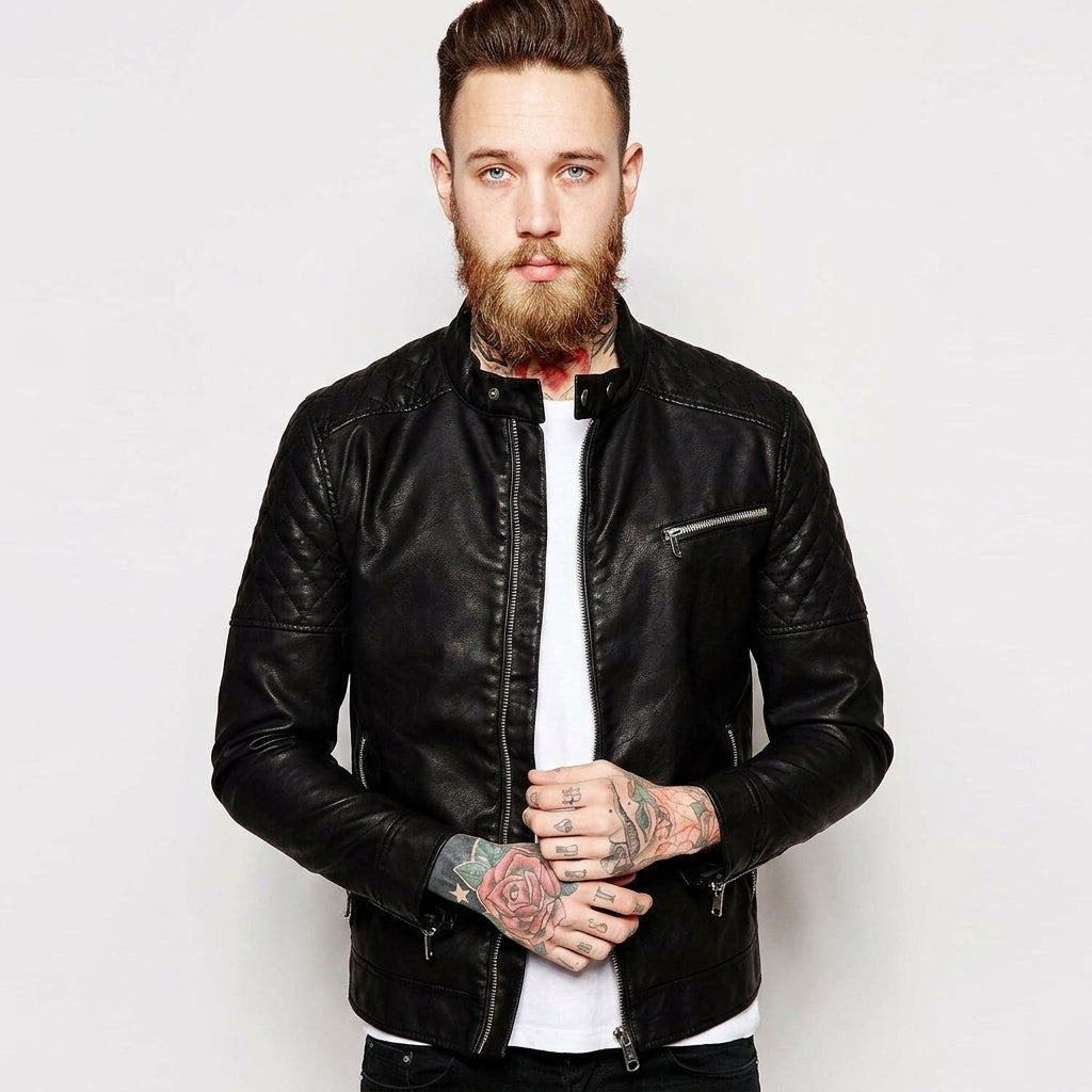 Men’s Black Lambskin Biker Jacket – Slim Fit Moto Leather Style