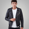 Men’s Black Leather Biker Jacket – Classic Moto Rider Style