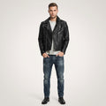 Men’s Black Leather Motorcycle Jacket – Classic Biker Riding Style