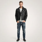 Men’s Black Leather Motorcycle Jacket – Classic Biker Riding Style