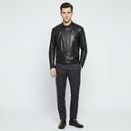 Men’s Black Retro Moto Leather Riding Jacket