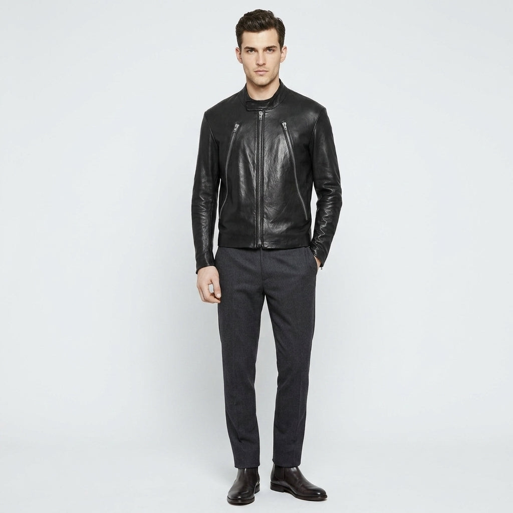 Men’s Black Retro Moto Leather Riding Jacket
