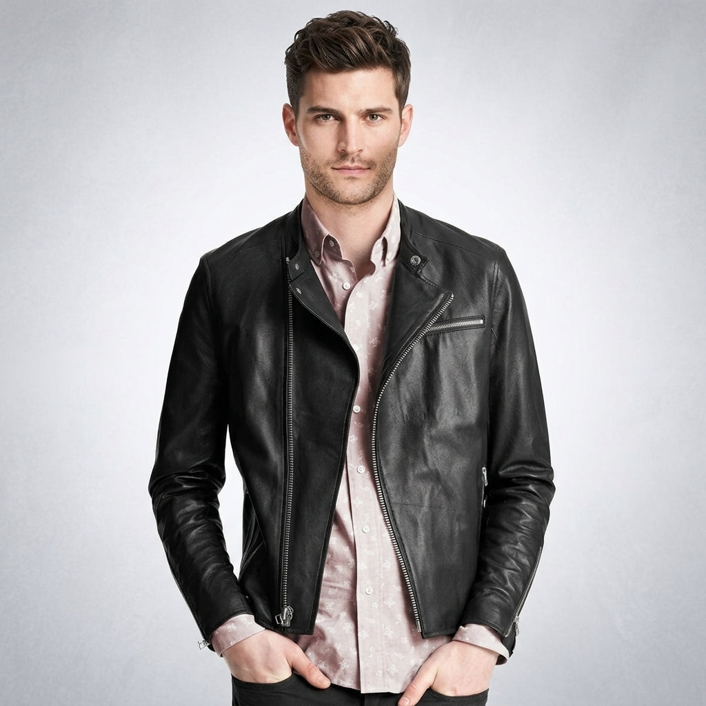 Men’s Classic Casual Black Leather Jacket