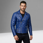 Men’s Royal Blue Café Racer Leather Jacket