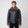 Men’s Blue Sheepskin Shearling Jacket – Premium Aviator Winter Style