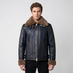 Men’s Blue Sheepskin Shearling Jacket – Premium Aviator Winter Style