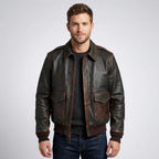 Men’s Brown Aviator Pilot Leather Bomber Jacket