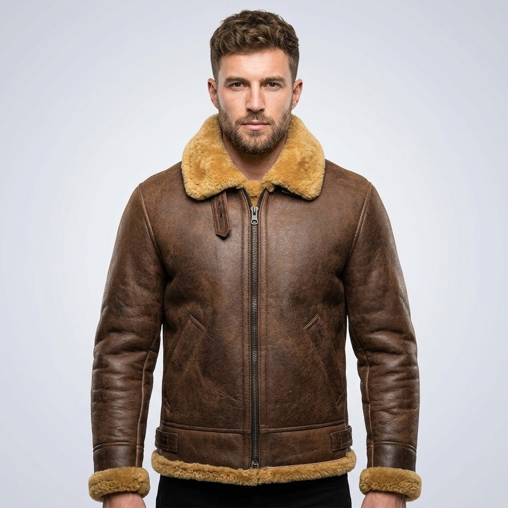 Men’s Brown B3 Sheepskin Flying Aviator Jacket