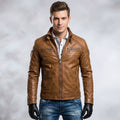 Men’s Brown Leather Biker Jacket – Classic Moto Rider Style