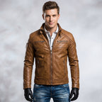 Men’s Brown Leather Biker Jacket – Classic Moto Rider Style