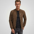 Men’s Brown Suede Bomber Jacket – Classic Casual Aviator Style