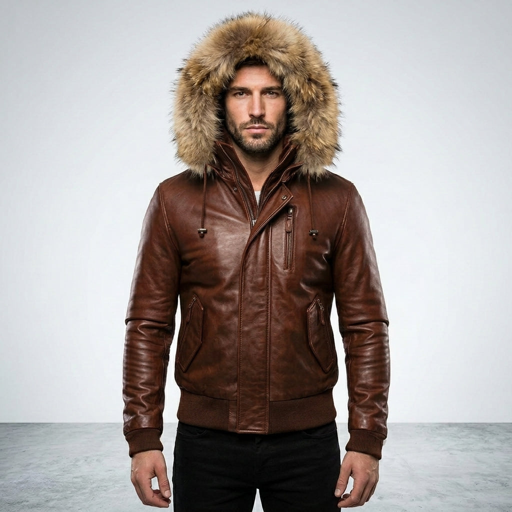 Men’s Vintage Biker Jacket with Hood