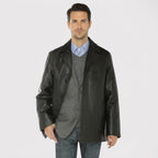 Men’s Black Lambskin Leather Overcoat Blazer Jacke