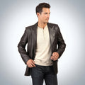 Men’s Classic Black Leather Blazer Coat