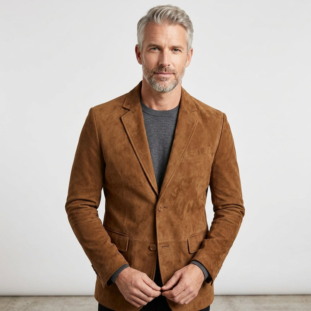 Men’s Camel Brown Suede Leather Blazer jacket