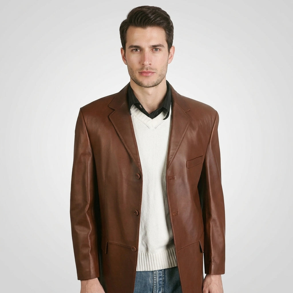 Men’s Classic Brown Leather Blazer jacket