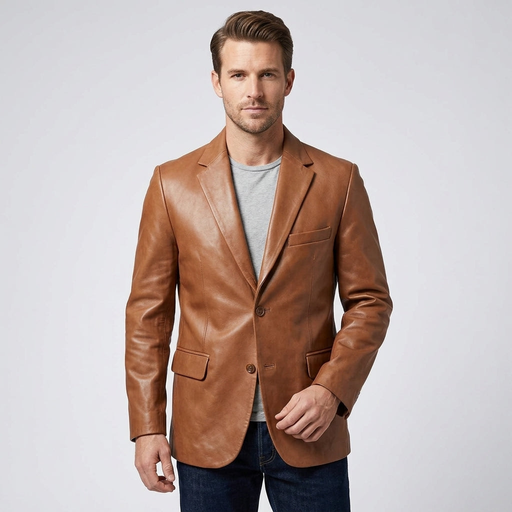 Men’s Designer Brown Lambskin Leather Blazer