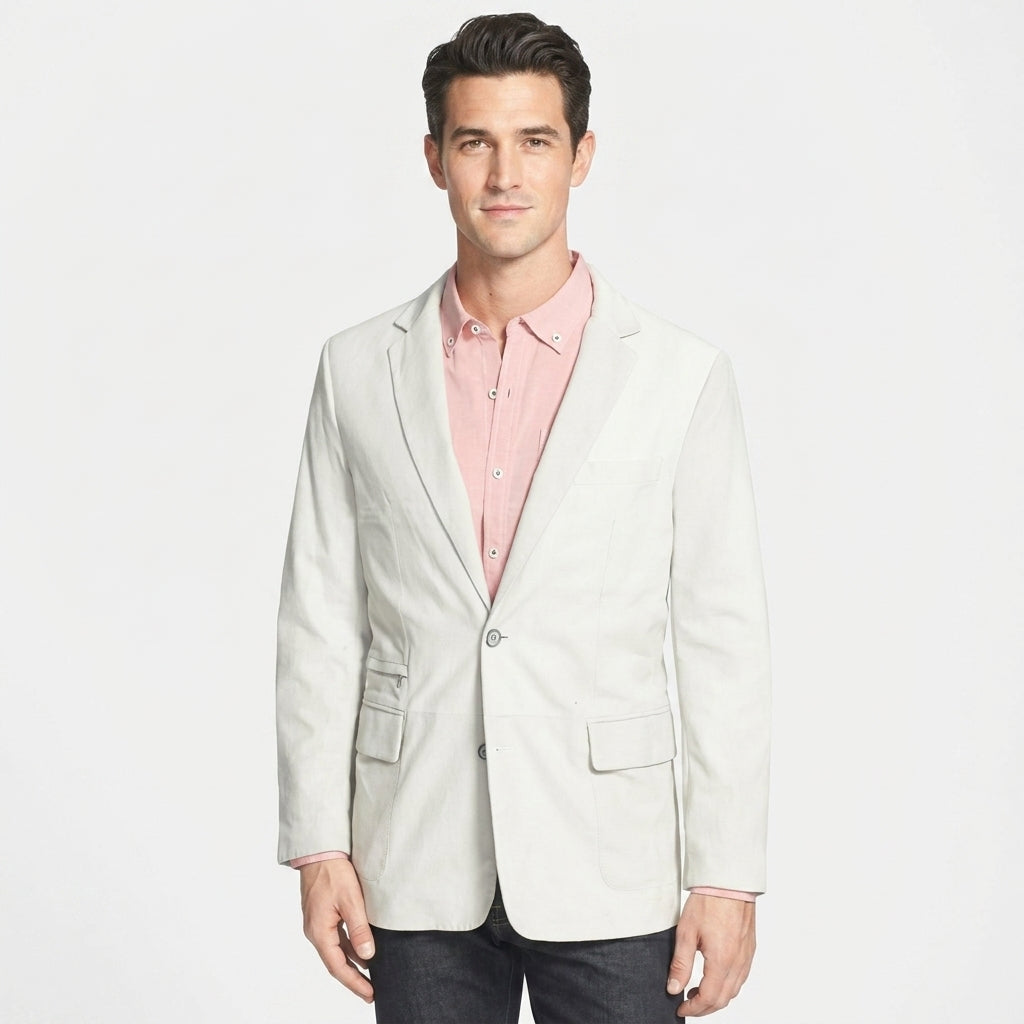 Men’s Soft White Lambskin Leather Blazer