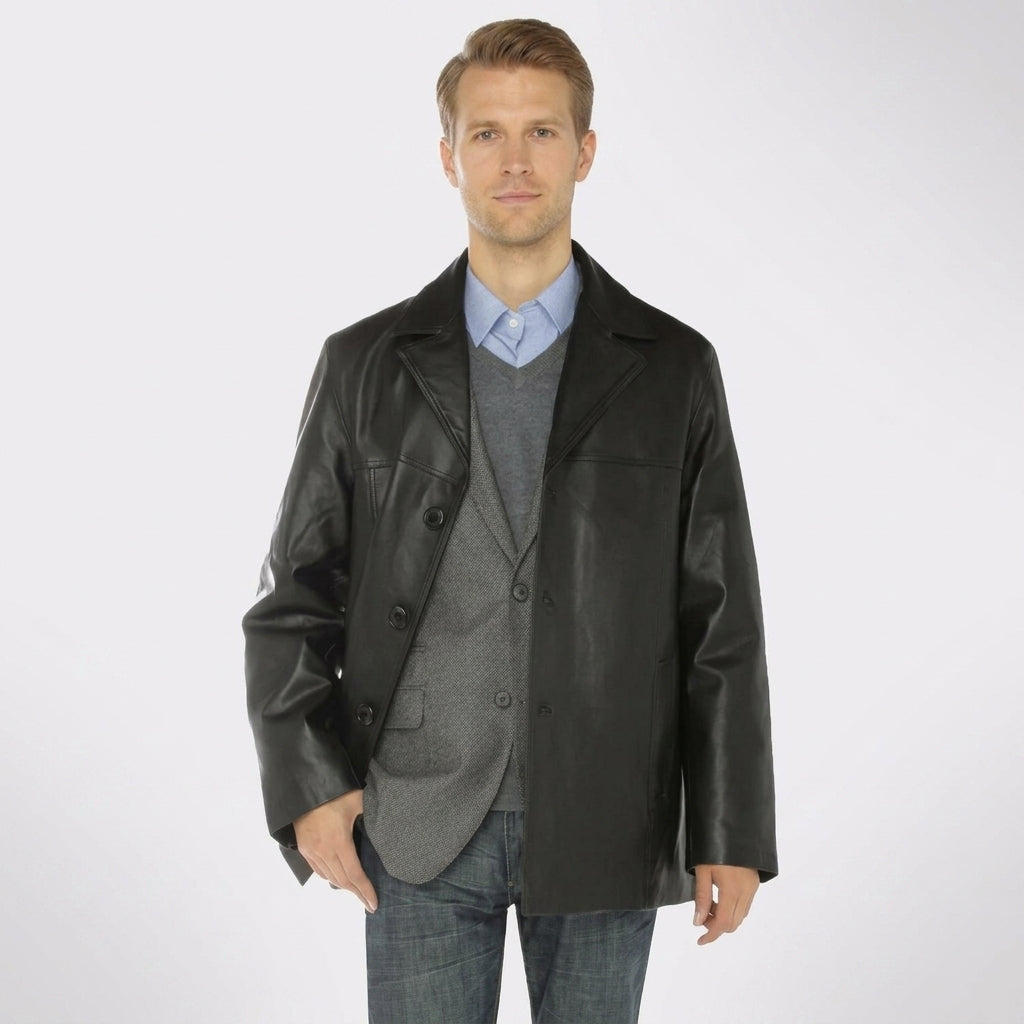 Men’s Black Lambskin Leather Coat – Premium Longline Luxury Style