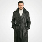 Men’s Genuine Leather Trench Coat – Classic Longline Premium Style