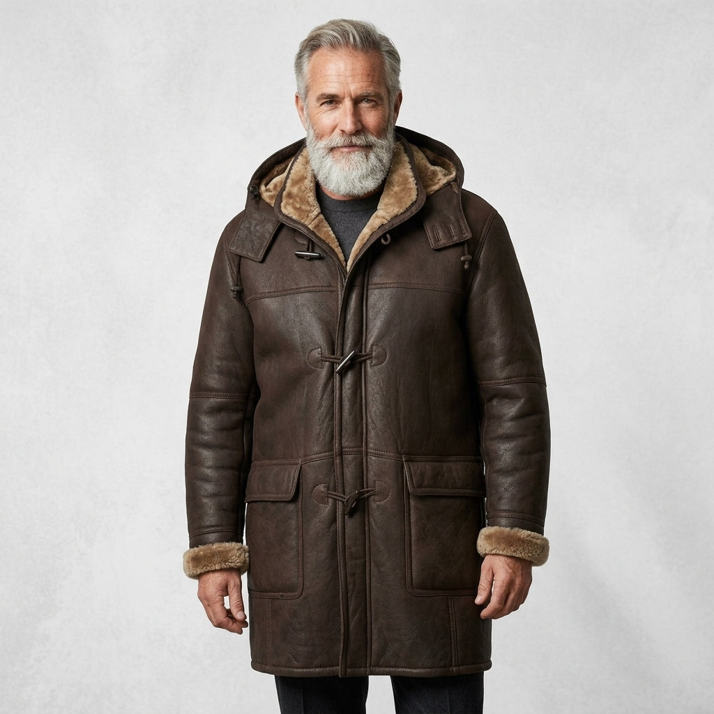 Men’s Brown Shearling Hoodie Coat
