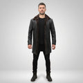 Men’s Black Leather Trench Coat with Shearling Lining