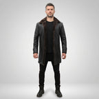 Men’s Black Leather Trench Coat with Shearling Lining
