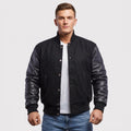 Stylish Black Wool & Leather Letterman Jacket – Premium Men's Varsity Jacket
