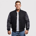Stylish Black Wool & Leather Letterman Jacket – Premium Men's Varsity Jacket