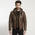 Men’s Hooded Brown Leather Jacket