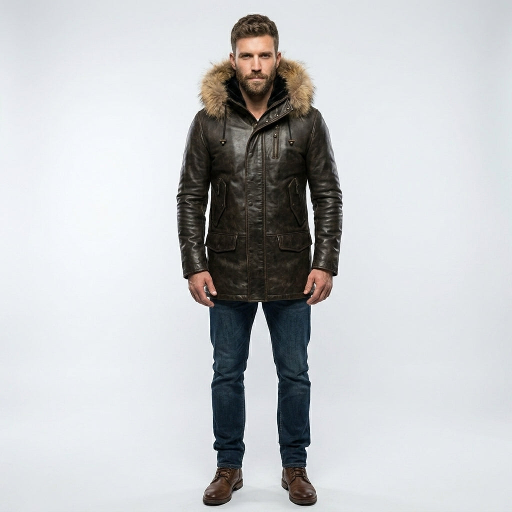 Men’s Vintage Hooded Biker Jacket