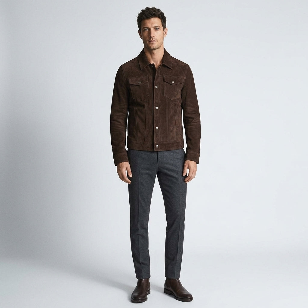 Men’s Brown Suede Trucker Jacket