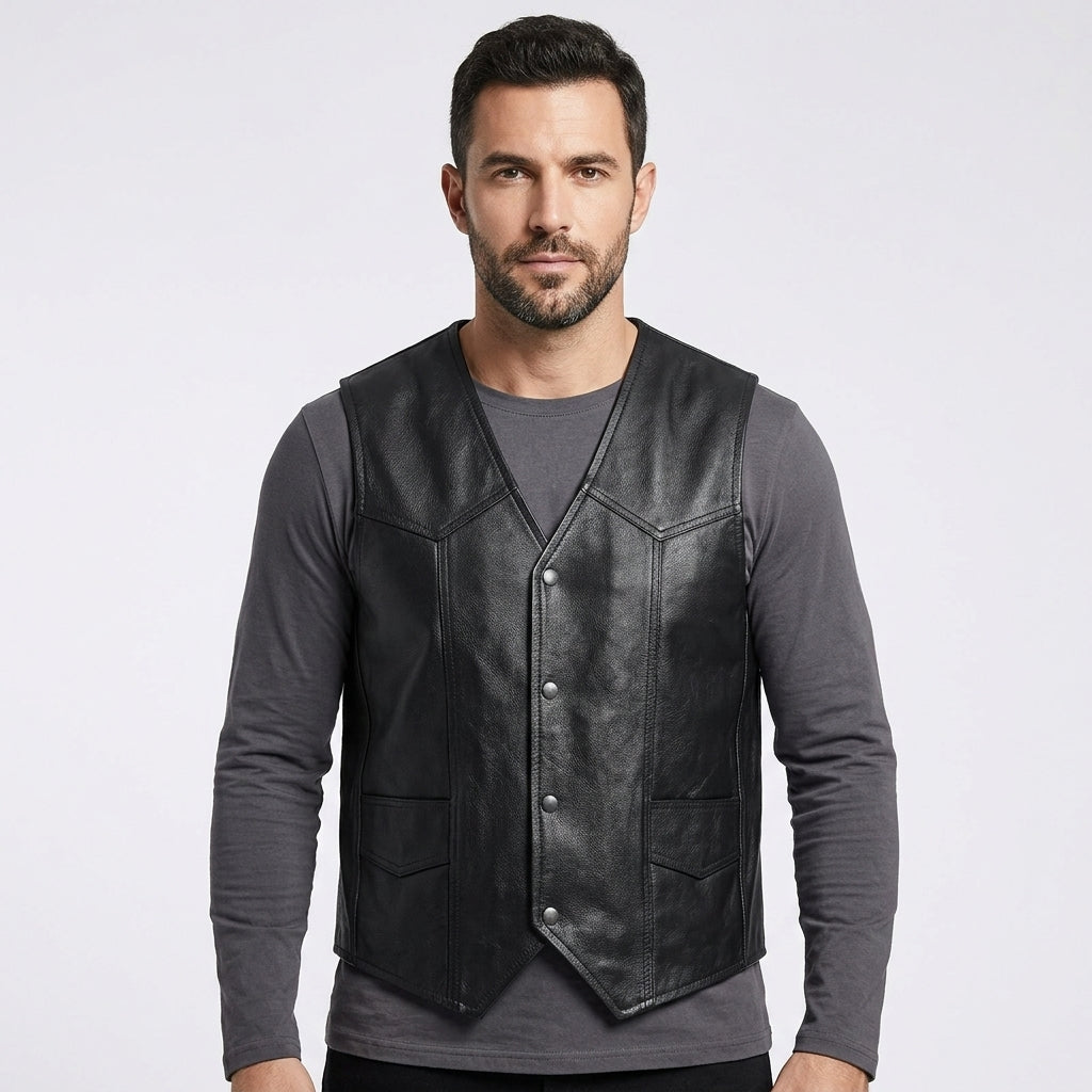 Men’s California Style Leather Biker Vest – Classic Club Vest