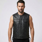 Men’s Black Sheepskin Leather Biker Vest