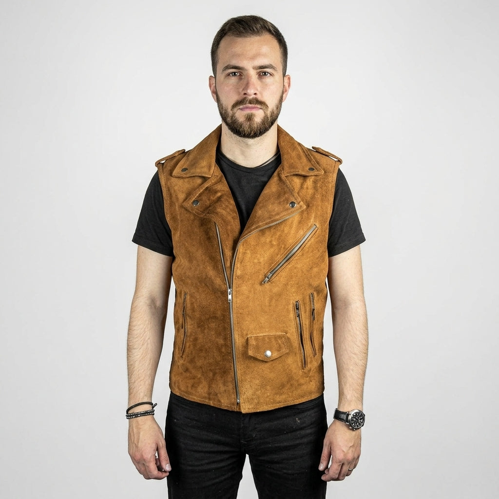 Men’s Brown Suede Western Cowboy Vest