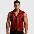 Men’s Red Genuine Leather Biker Vest