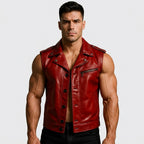 Men’s Red Genuine Leather Biker Vest