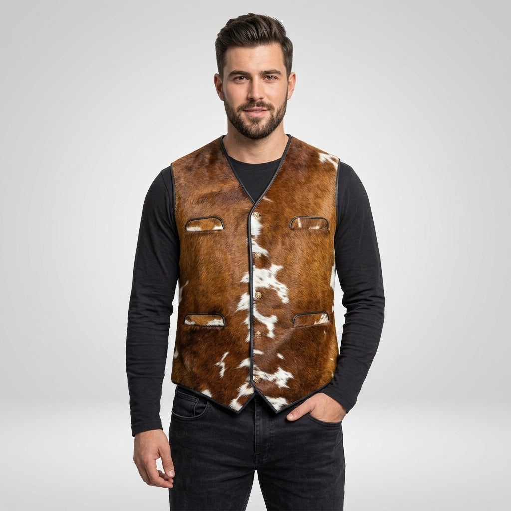 Men’s Vintage 80s Cowhide Hair-On Leather Western Vest